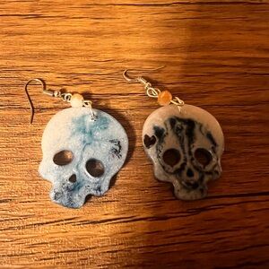 Skull Dangle Earrings in Blue and Cream